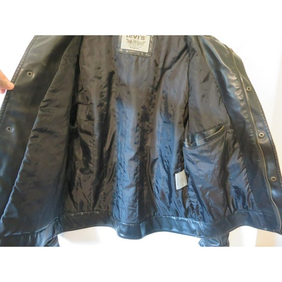 Levi’s Men Faux Leather Jacket Sz M Full Zip Rider Trucker Hooded Motorcycle - Picture 16 of 16